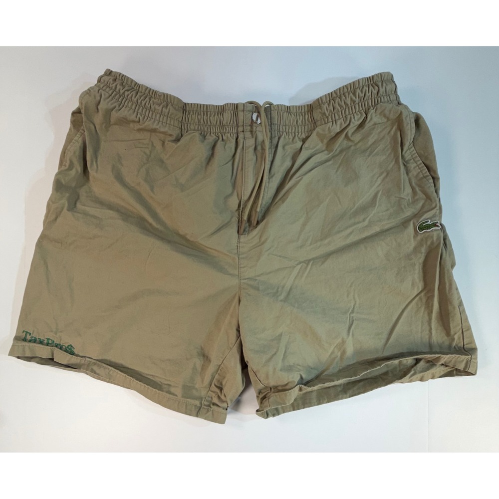 Lacoste Mens Relaxed Fit Swim Shorts Tan Khaki Embroidered Logo Size XL FR 6